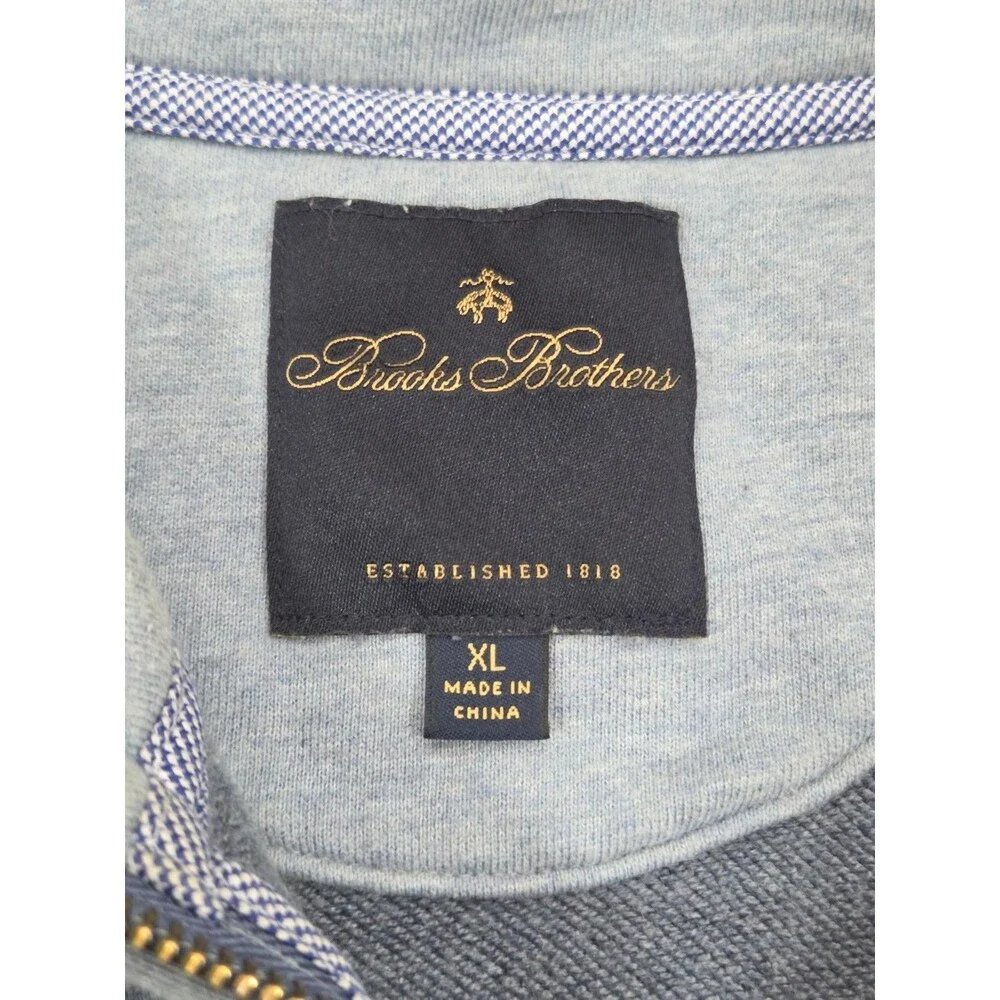 Brooks Brothers Men's XL Blue Quarter Zip Pullover 100% Cotton Sweater Logo